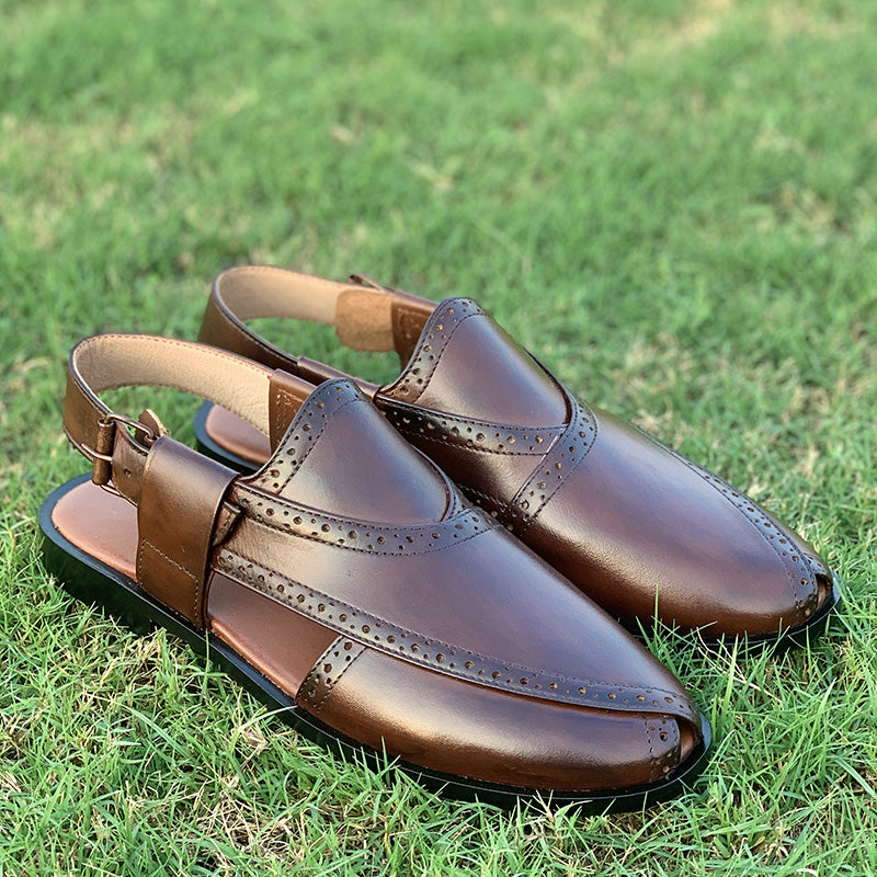 Hand Stitched Pure Leather Kaptaan Kheri SS-174 Brown