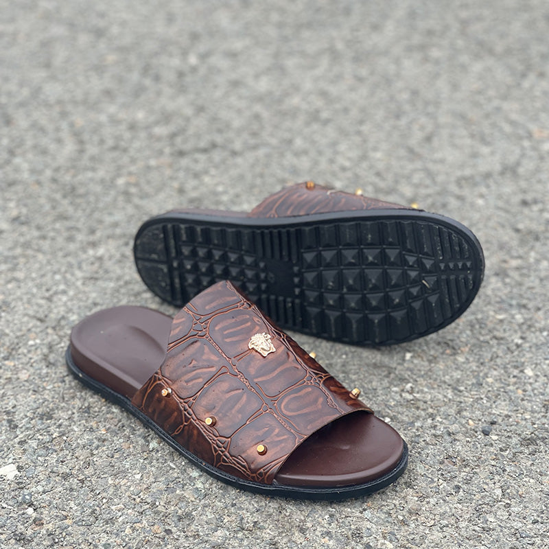 Hand made PU Sole Textured Leather Chappal SS-2336