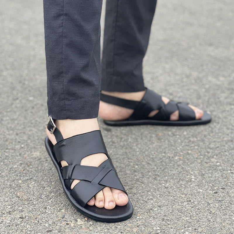 Hand made Classic Black Sandal SS-2333