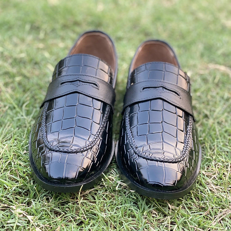 Handmade Textured Black Shoes SS-2121