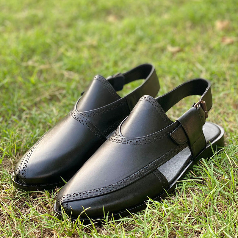 Hand Stitched Pure Leather Kaptaan Kheri SS-174 Black