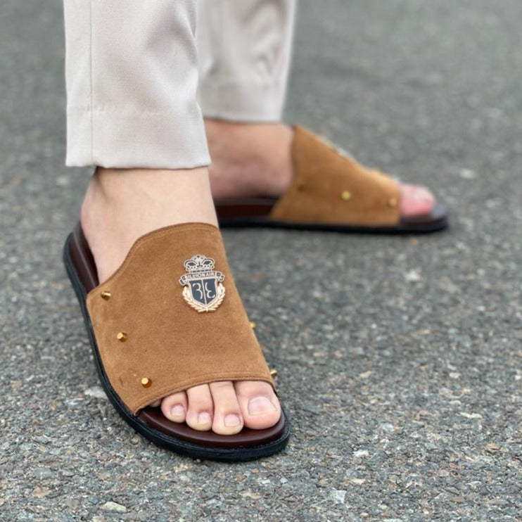 Hand made PU Sole Leather Suede Chappal SS-2353 Brown