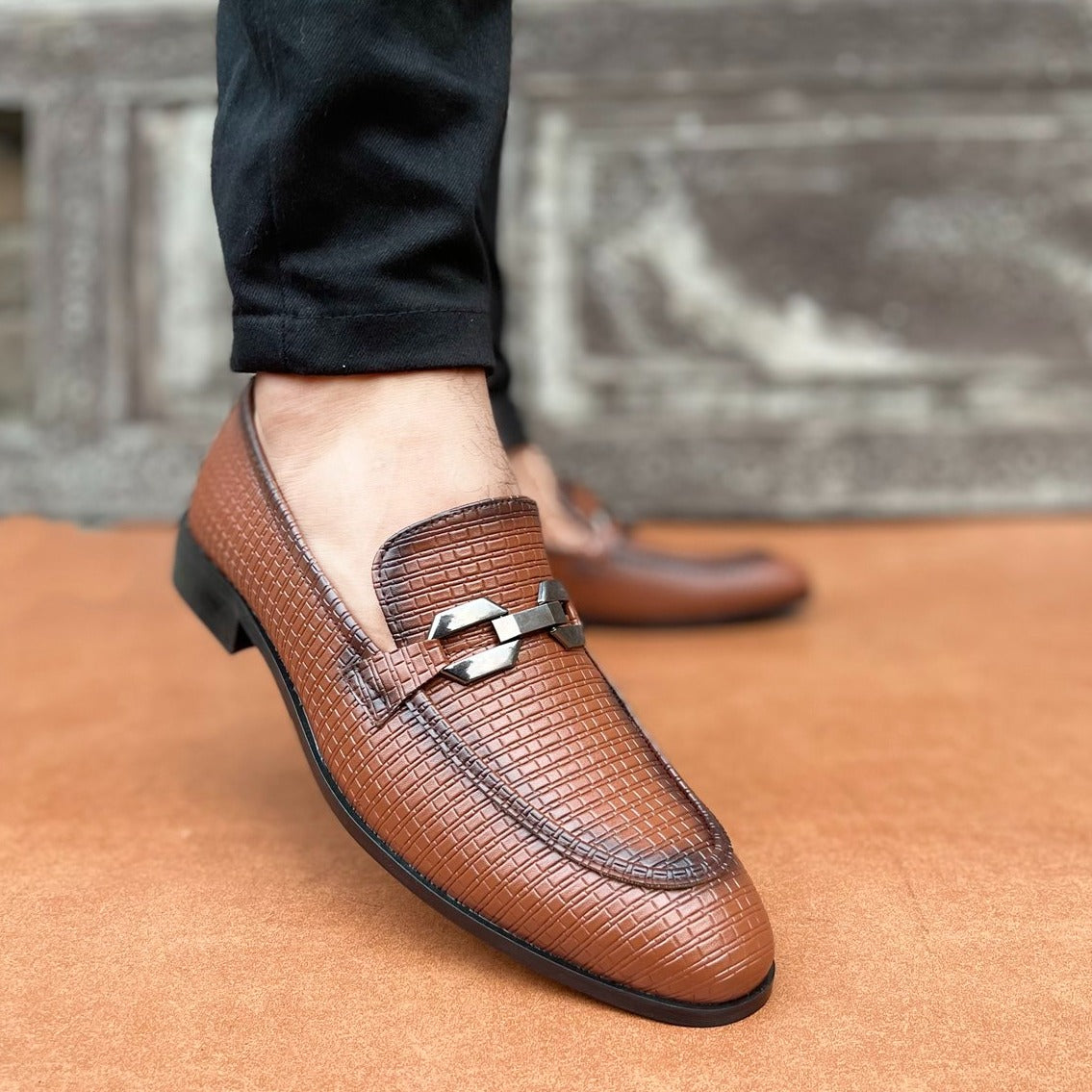 Brown Textured Shoes SS-2386