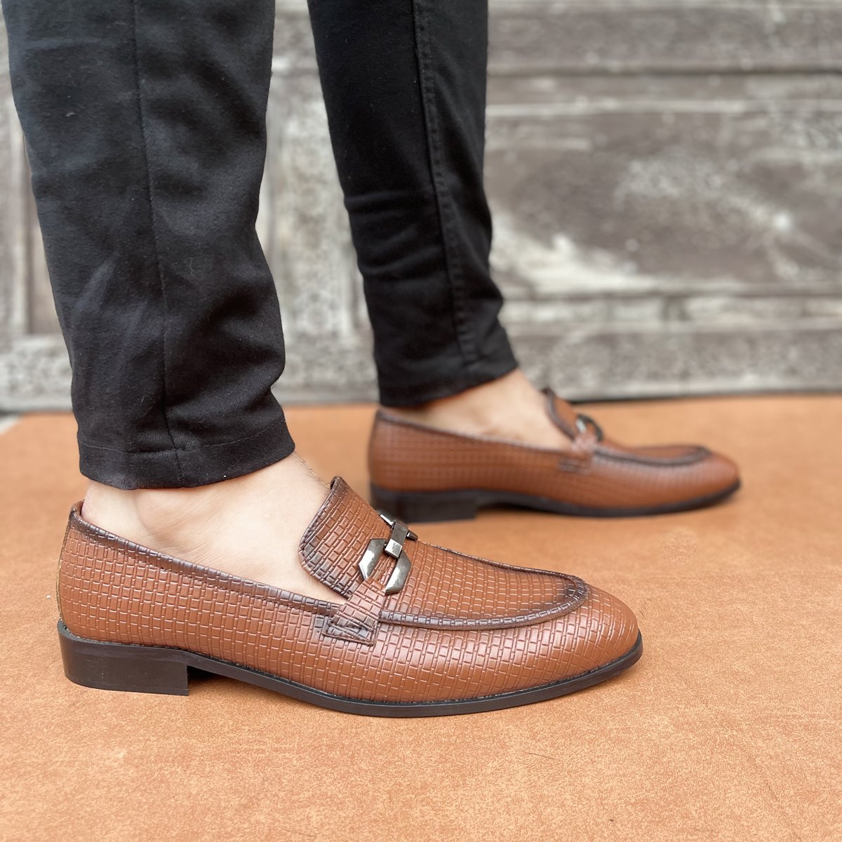 Brown Textured Shoes SS-2386