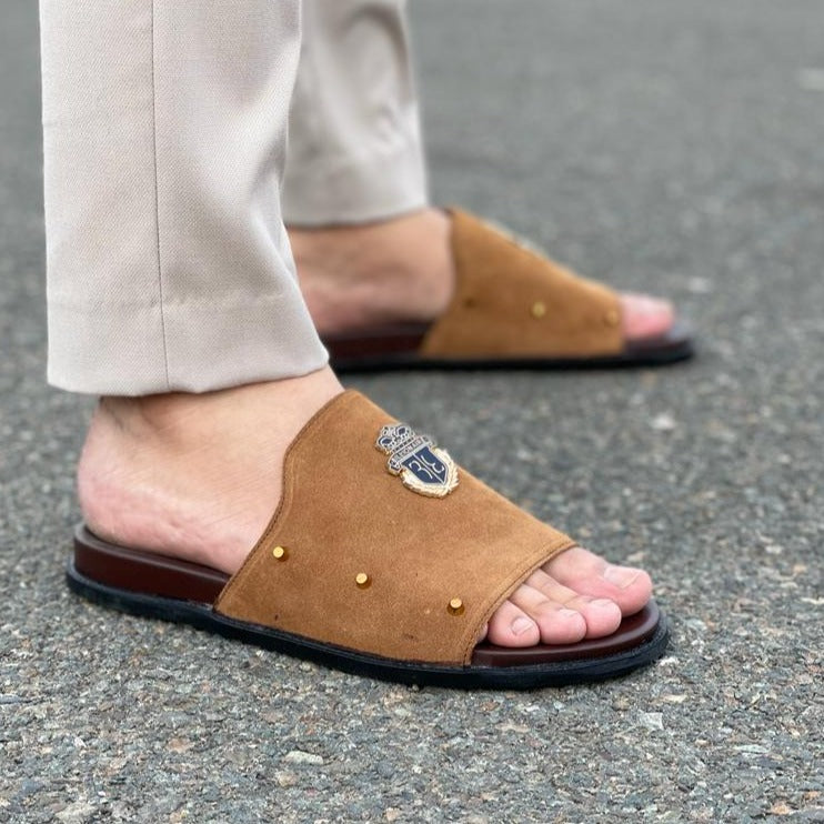 Hand made PU Sole Leather Suede Chappal SS-2353 Brown