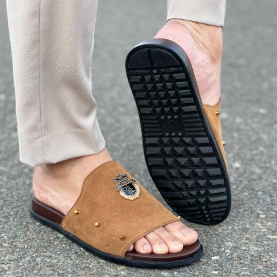 Hand made PU Sole Leather Suede Chappal SS-2353 Brown