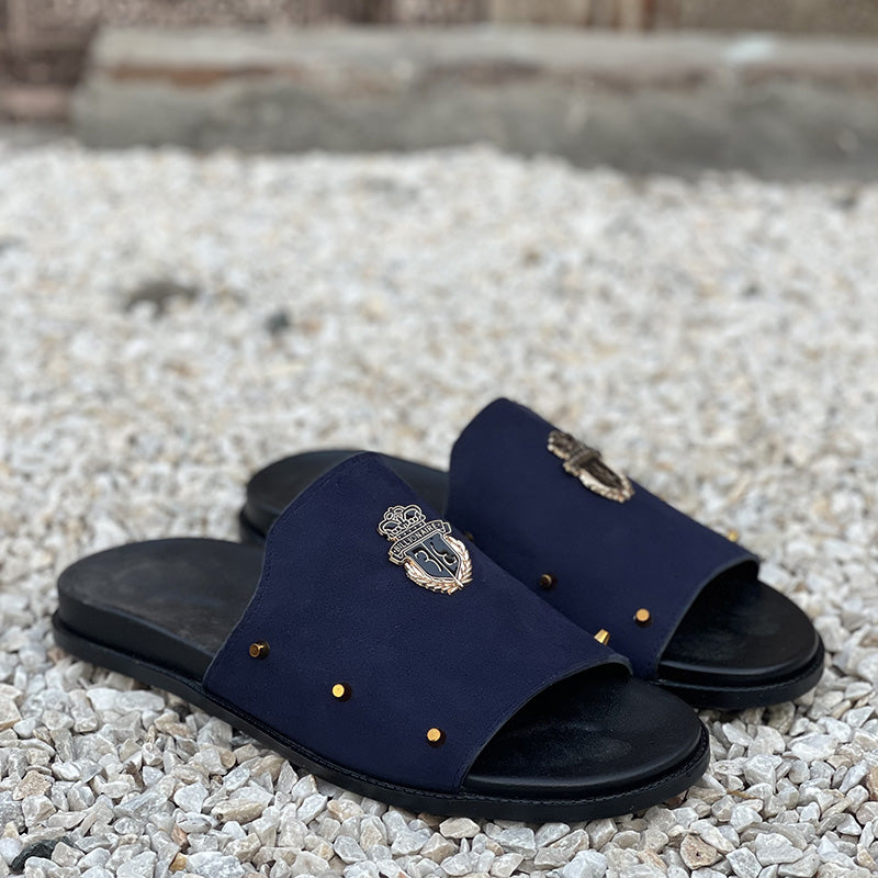 Hand made PU Sole Leather Suede Chappal SS-2353 Blue