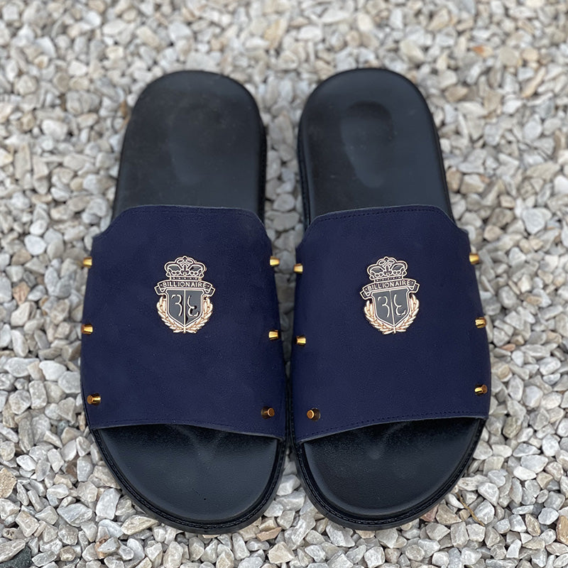Hand made PU Sole Leather Suede Chappal SS-2353 Blue