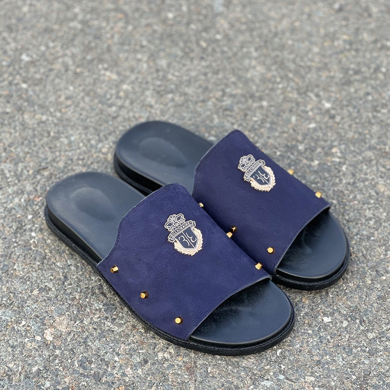 Hand made PU Sole Leather Suede Chappal SS-2353 Blue