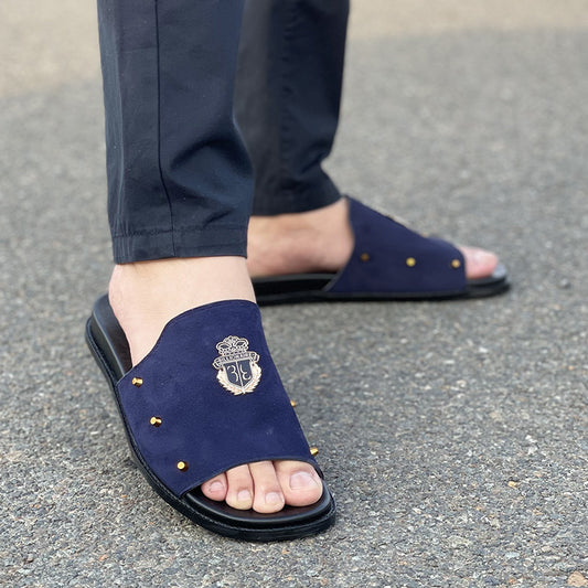 Hand made PU Sole Leather Suede Chappal SS-2353 Blue