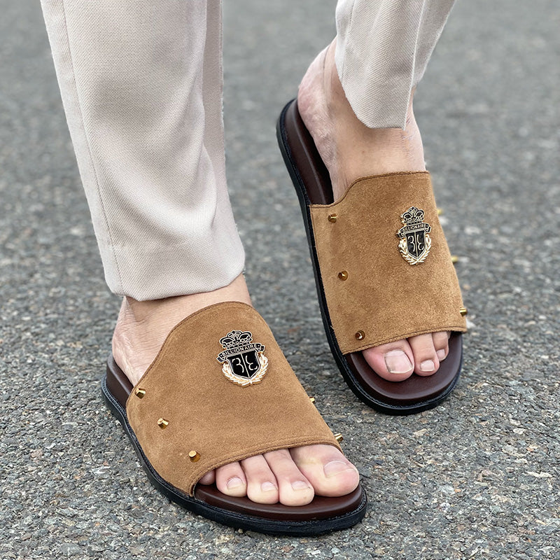 Hand made PU Sole Leather Suede Chappal SS-2353 Brown