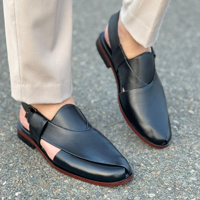 Hand Stitched Pure Leather Kheri SS-175 Black