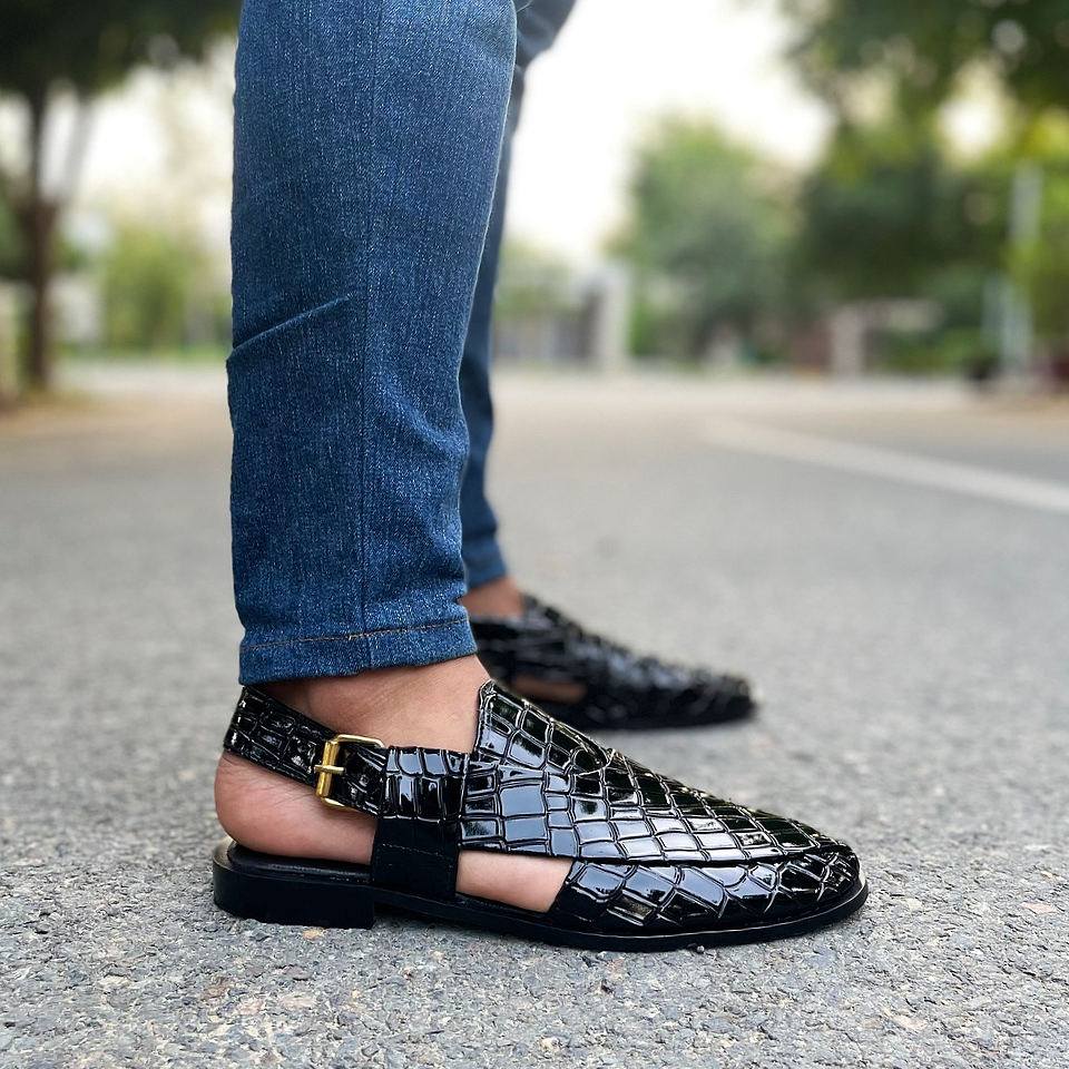 Hand Stitched Pure manmade leather Kheri SS-2387 black