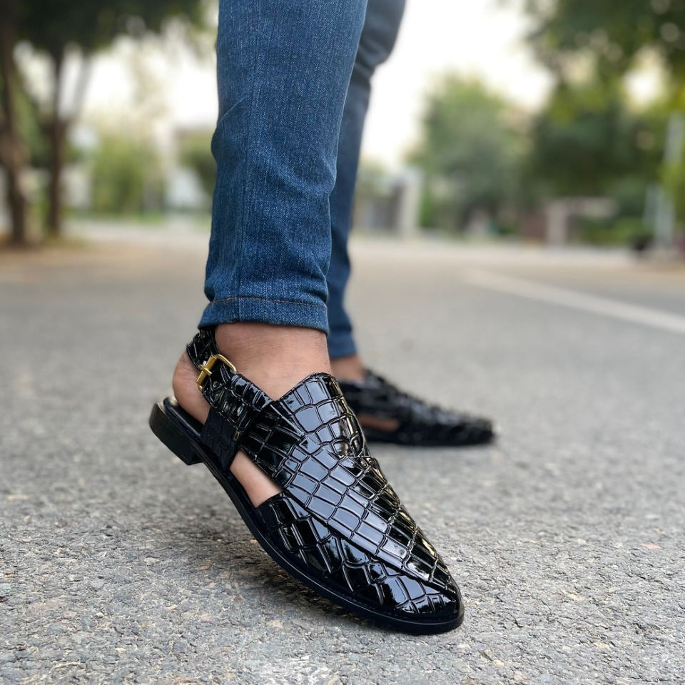 Hand Stitched Pure manmade leather Kheri SS-2387 black