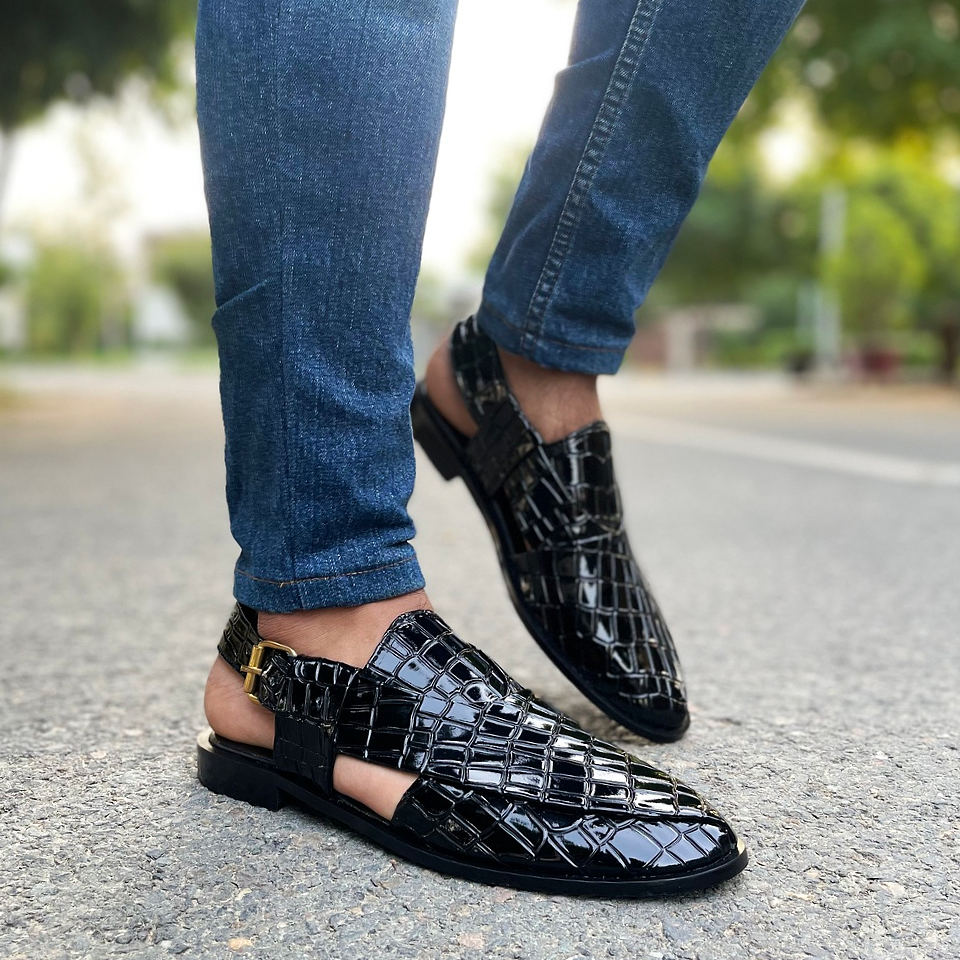 Hand Stitched Pure manmade leather Kheri SS-2387 black