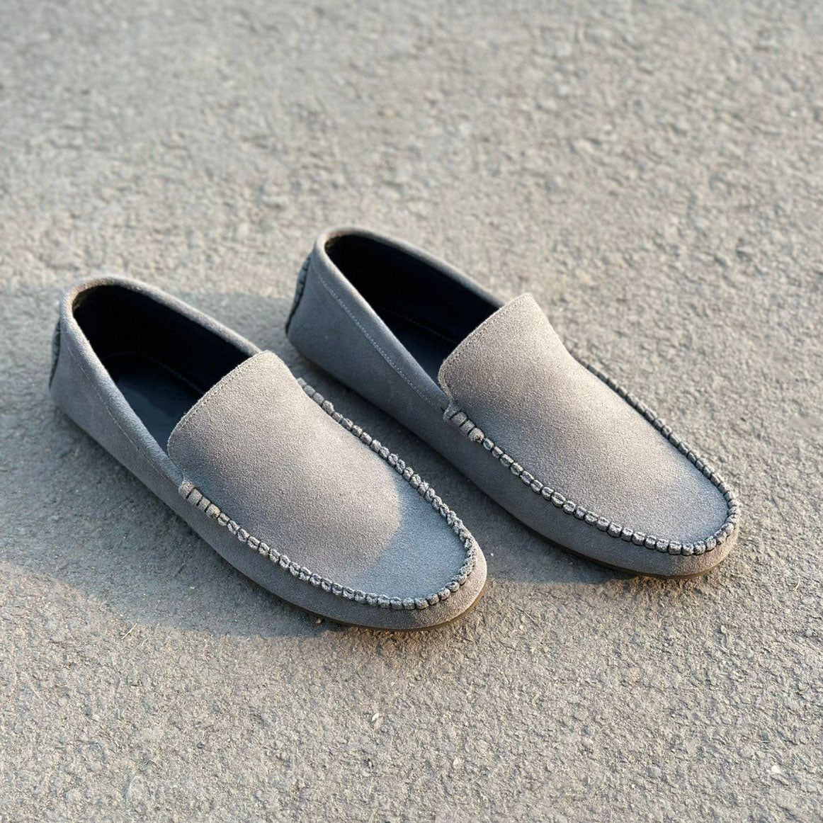 Step Handmade Leather Grey Loafers SS-2748