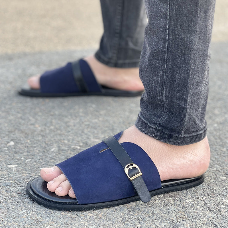 Hand made Blue Suede Leather Chappal SS-2326
