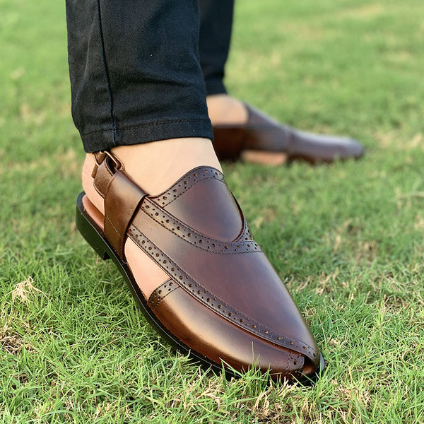 Hand Stitched Pure Leather Kaptaan Kheri SS-174 Brown