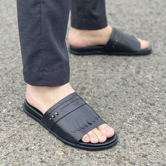 Hand made PU Sole Black Leather Chappal SS-2335