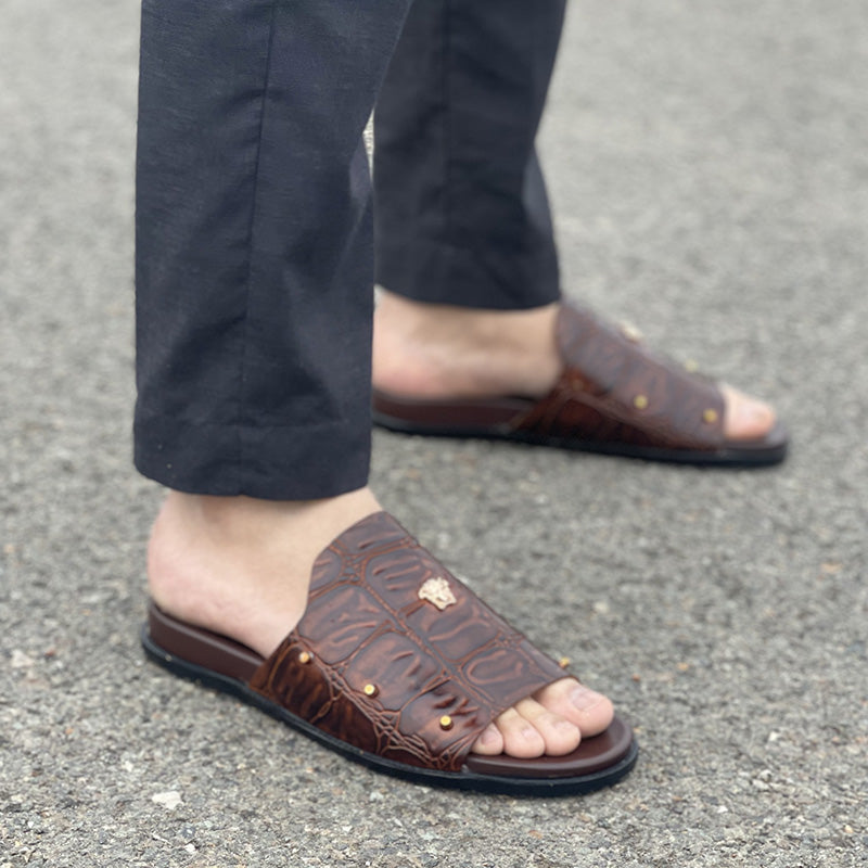 Hand made PU Sole Textured Leather Chappal SS-2336 Main image