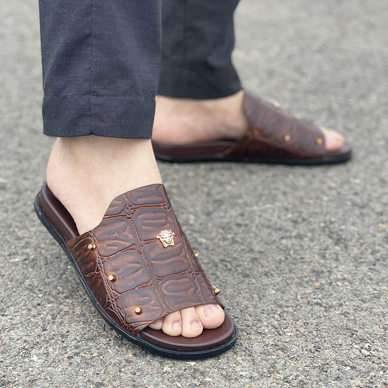 Hand made PU Sole Textured Leather Chappal SS-2336