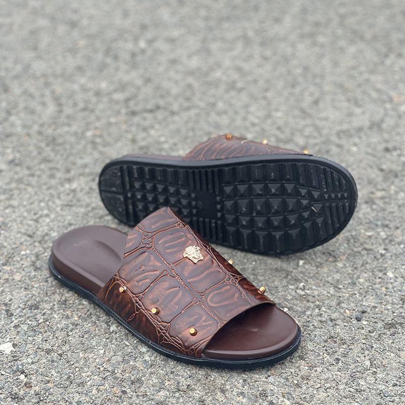 Hand made PU Sole Textured Leather Chappal SS-2336
