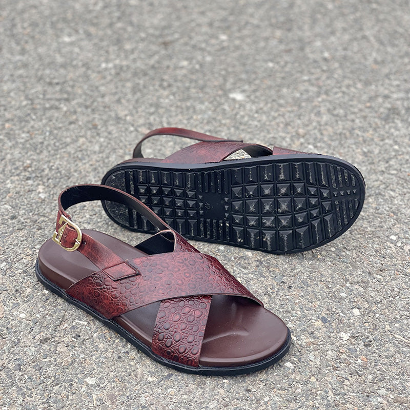 Hand made PU Sole Textured Leather Sandal SS-2338