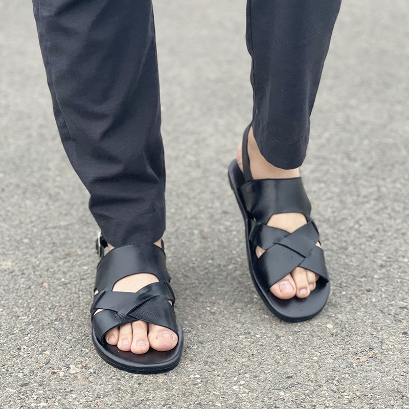 Hand made Classic Black Sandal SS-2333