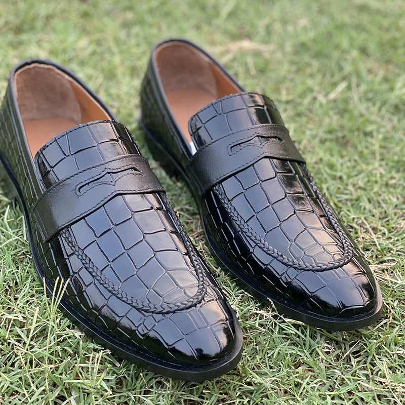 Handmade Textured Black Shoes SS-2121