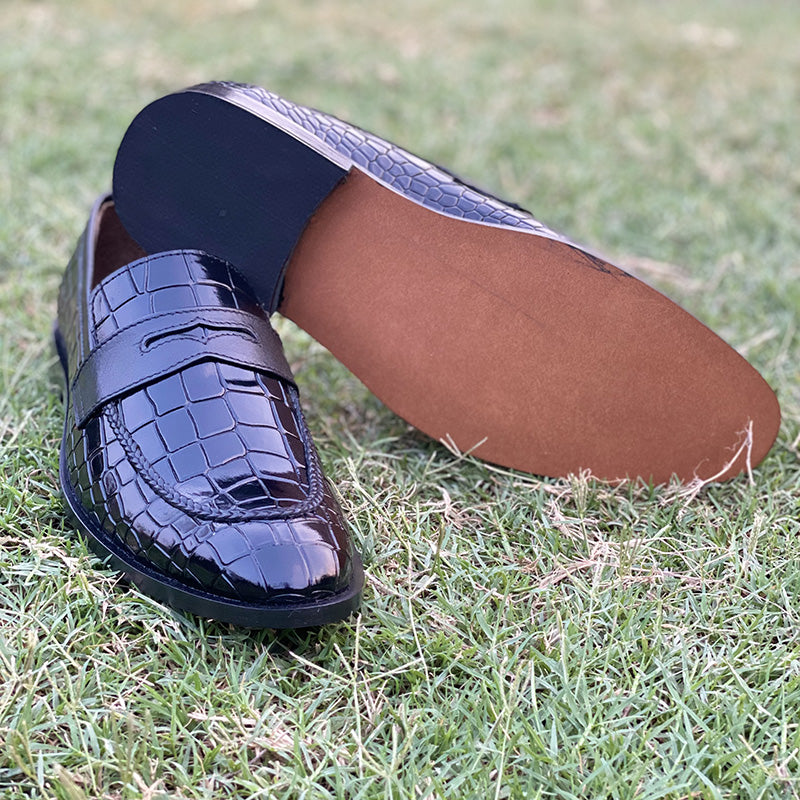 Handmade Textured Black Shoes SS-2121