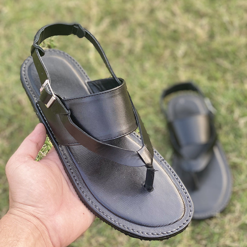 The Round Toe Leather Sandal Black SS-2105