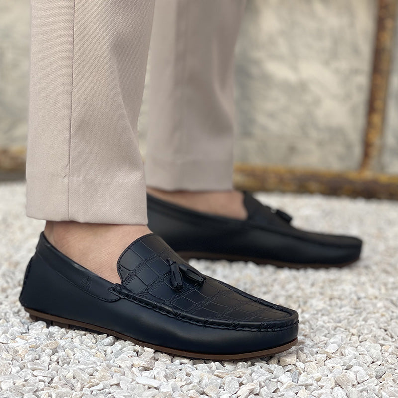 The New Textured Black Loafers SS-2301 Black
