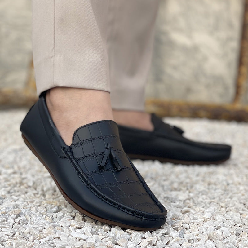 The New Textured Black Loafers SS-2301 Black