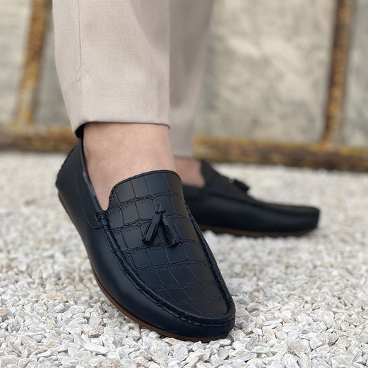 The New Textured Black Loafers SS-2301 Black