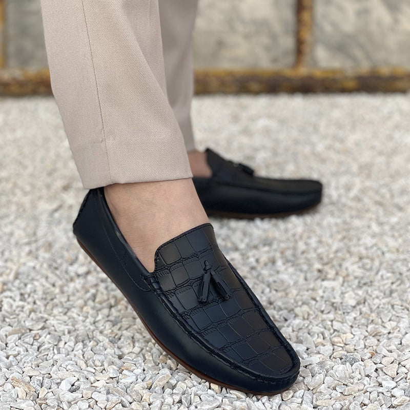 The New Textured Black Loafers SS-2301 Black