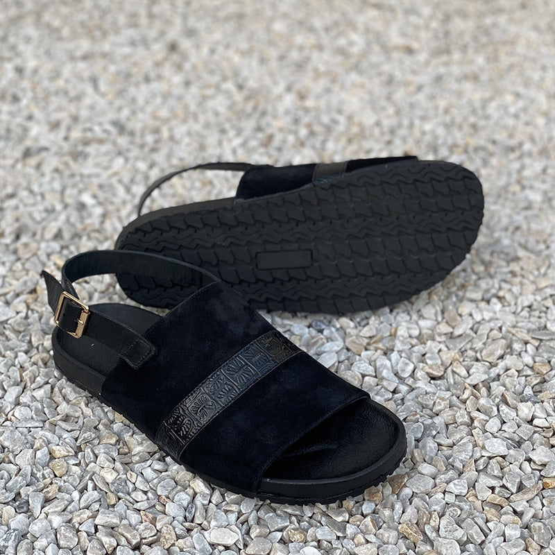 Hand made Black Suede Leather Sandal SS-2221