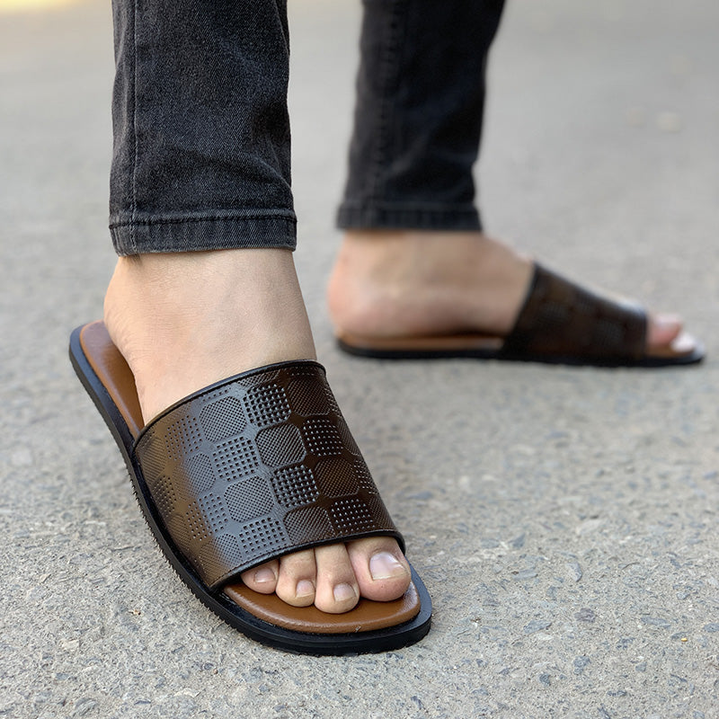 The Check Textured Leather Chappal SS-2304