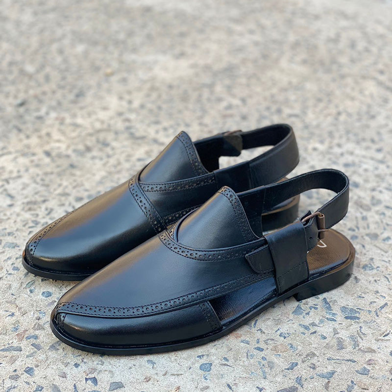 Hand Stitched Pure Leather Kaptaan Kheri SS-174 Black