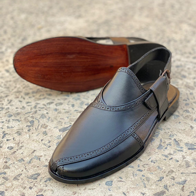 Hand Stitched Pure Leather Kaptaan Kheri SS-174 Black